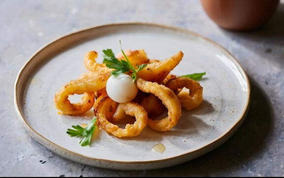 Capture the essence of Rabas in a mouthwatering food photography shot