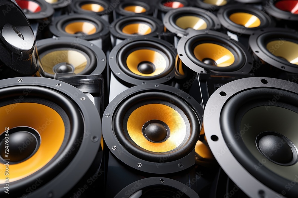 Aufkleber a collection of speakers neatly arranged on a table. perfect for showcasing audio equipment or creat
