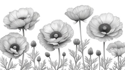  a black and white photo of a bunch of flowers on a white background with a black and white photo of a bunch of flowers on a white background with a black and white background.