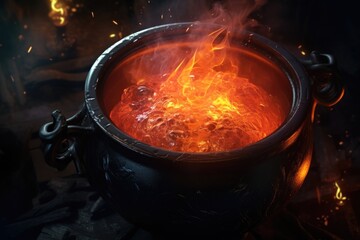 A pot of hot coal with flames coming out of it. Perfect for depicting warmth, heat, and fire. Ideal for illustrating concepts related to cooking, heating, or energy