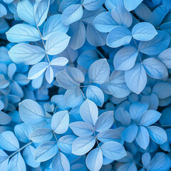 Blue plant leaves in the nature in fall season, blue background, ai technology