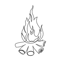 Continuous one line drawing of bonfire or campfire single line art vector illustration and Editable stroke.