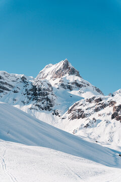 Snowy mountains with sunset, Swiss Alps, Austrian Alps, Snowy mountain peaks, ski tour, backcountry