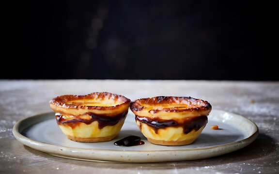Capture the essence of Pastel De Nata in a mouthwatering food photography shot