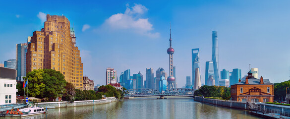 Beautiful cityscape shanghai skyline in sunny day, china
