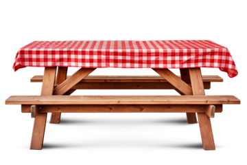 Wooden picnic table. Cut out on transparent