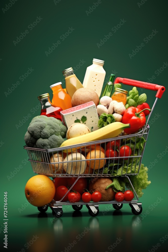 Aufkleber a shopping cart filled with a variety of food items. this image can be used to represent grocery sho