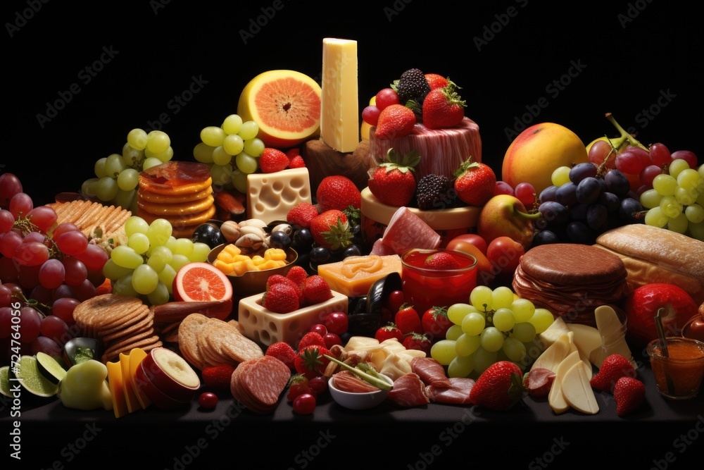 Poster A variety of different types of food arranged on a table. Perfect for food-related projects and concepts