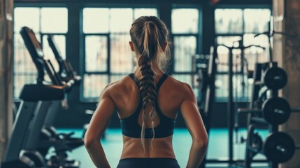 Fit woman at gym, back view