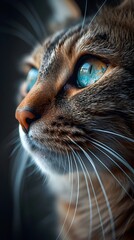 closeup profile of a cat with bright blue eyes, high quality