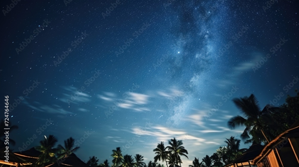 Poster A captivating night sky filled with twinkling stars and palm trees. Perfect for adding a touch of enchantment to any project or design