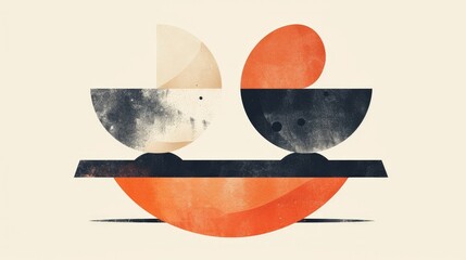 Illustrate the concept of balance with symmetrical shapes and contrasting colors. Minimalist Art
