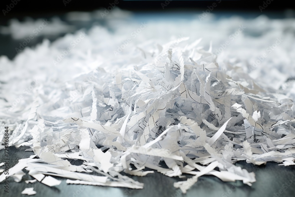 Poster shredded paper piled on a table, suitable for various office and business-related concepts