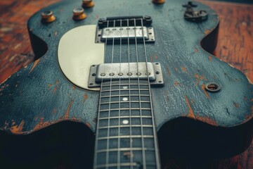 Capturing the essence of sound, a dynamic electric guitar reveals its intricate strings and...