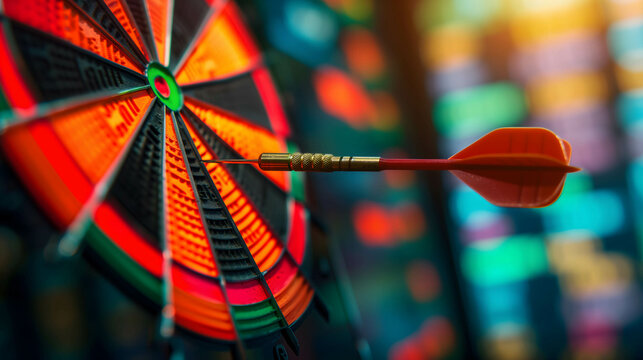 the dart is stuck on the target with stock market background, make a plan to reach your goals and success in terms of financial freedom and doing business