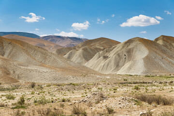 Colorful desert in Azerbaijan. Views of the arid and colorful landscape. Painted hills near with Baku, Azerbaijan