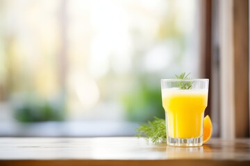 close-up of freshly squeezed orange juice in a glass