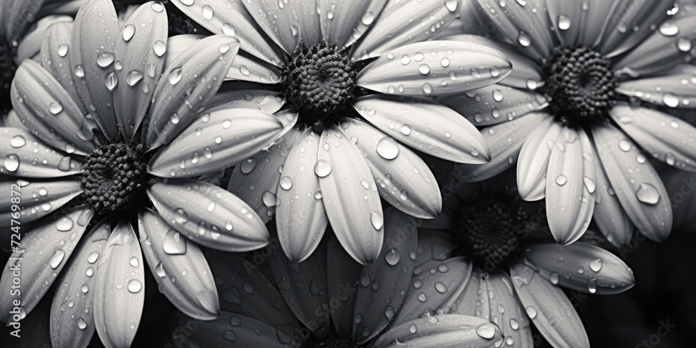 Poster a beautiful bouquet of flowers with glistening water droplets. perfect for adding a touch of freshne