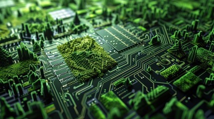 Abstract tech landscape mimicking a city on a circuit board