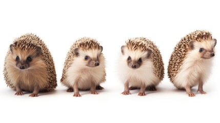 A group of three hedgehogs standing next to each other. Suitable for nature-themed projects or educational materials