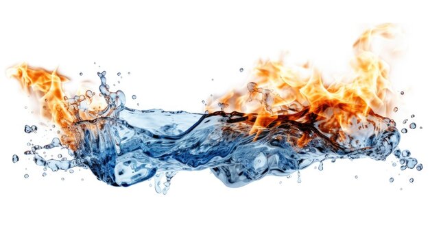 Close-up view of fire and water juxtaposed on a white background. Versatile image suitable for various uses