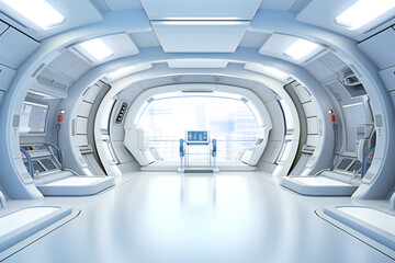 Fototapeta premium White futuristic interior of a space ship or futuristic laboratory