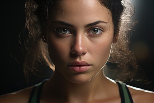 A close up of a woman holding a tennis racket. Suitable for sports-related designs and promotions