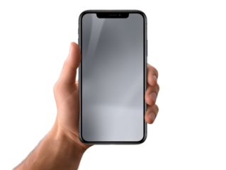 Detail of the smartphone in the hand, transparent background.