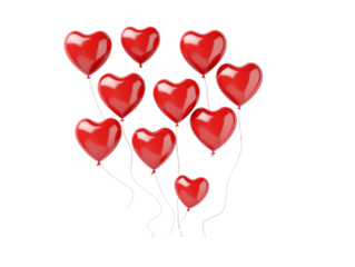 Many red heart balloons isollated in the transparent background,