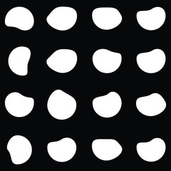 Blob shape organic set. Random white cube drops simple shapes. Pebble, inkblot, drops and stone silhouettes. Collection of paint liquid black blotch spot irregular form 4 3