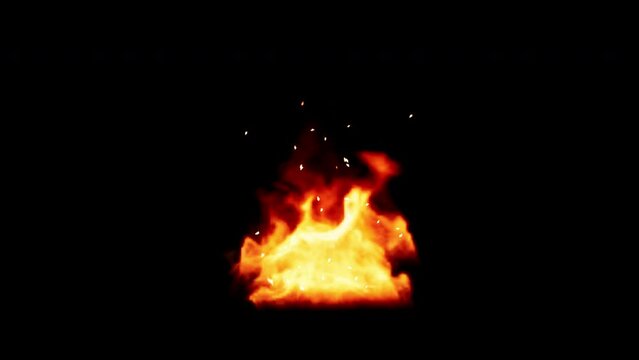 Flames ignite in a scene that simulates real fire, with realistic colors, Isolated by Alpha channel