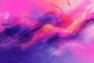 Neon Fusion Patterns: A digital illustration featuring a texture background adorned with vibrant neon purple and pink hues, enhanced with dynamic shapes and intricate patterns - obrazy, fototapety, plakaty