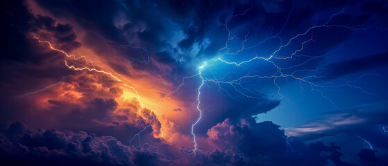 Thunderstorm spectacle with dramatic lightning display.
 - obrazy, fototapety, plakaty