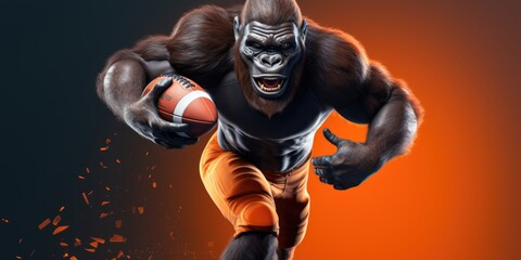 Fototapeta na wymiar A gorilla running with a football in his hand. Perfect for sports and animal-themed designs