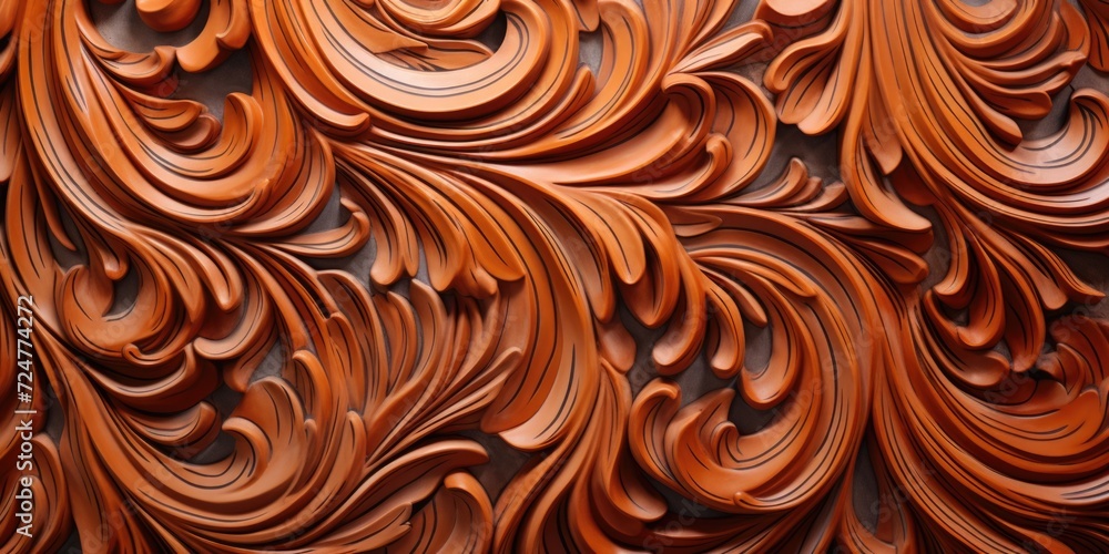 Poster A detailed close-up view of a wood carving design. Perfect for adding a touch of craftsmanship to any project or presentation