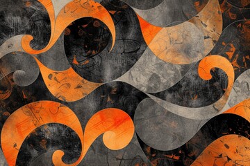 Vibrant Orange-Black-Grey Palette: Elevate your design with a texture background showcasing vibrant orange tones, complemented by deep blacks and subtle greys, interwoven with intricate shapes