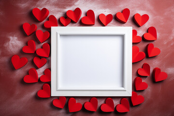 illustration of photo frame with red hearts. Created with Generative AI