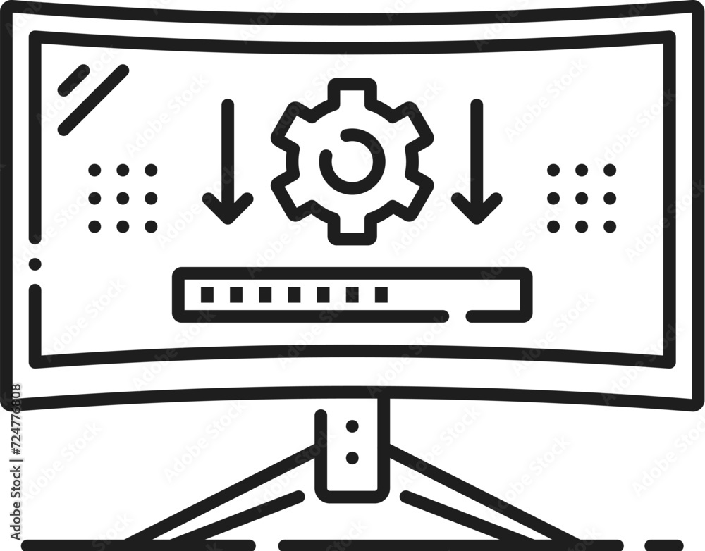 Poster Computer software line icon of driver installation, outline vector. PC or laptop hardware and computer service center, maintenance and support of digital device with drivers update installation