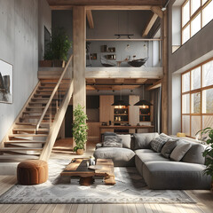 Fototapeta na wymiar new modern scandinavian loft apartment. 3d rendering