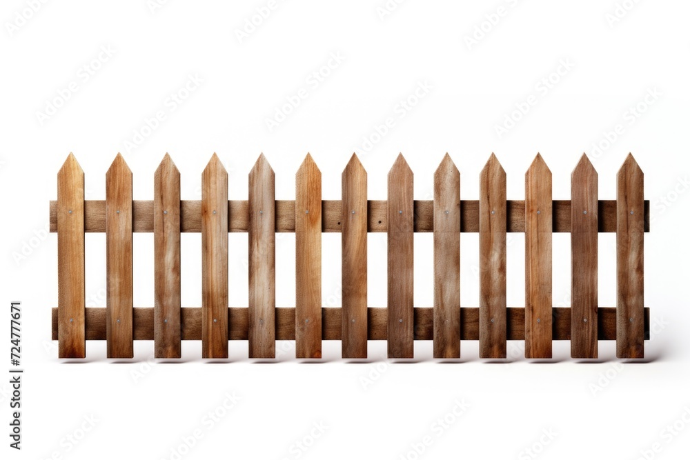 Poster A detailed view of a wooden fence on a clean white background. Perfect for adding a rustic touch to your designs
