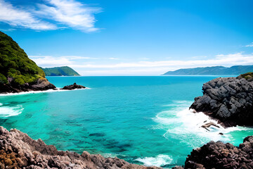 Naklejka premium beach with sky and sea. Generative AI. 