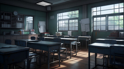 Fototapeta na wymiar japanese anime school interior