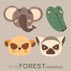 Cute Cartoon Forest Animal Head Vector Illustration. Good for Doodles and Other Graphic Assets