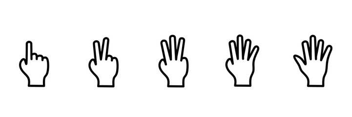 vector hand with finger gestures numbers one, two, three, four and five