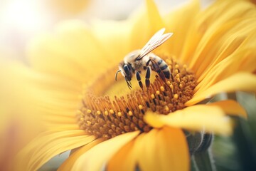a bee collecting nectar from a sunflower