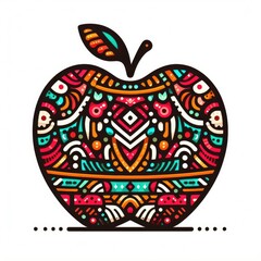 Apple Fusion: Colorful Graphic Design with Ethnic Elements on a White Canvas