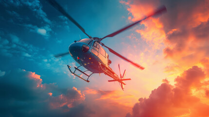 Air ambulance, featuring a helicopter soaring in the sky - obrazy, fototapety, plakaty