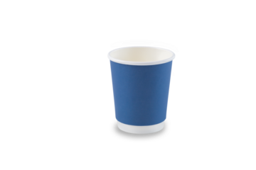 Empty paper cup for coffee made from biodegradable blue paper isolated on a white background with clipping path. Isolated object, template for advertising.
