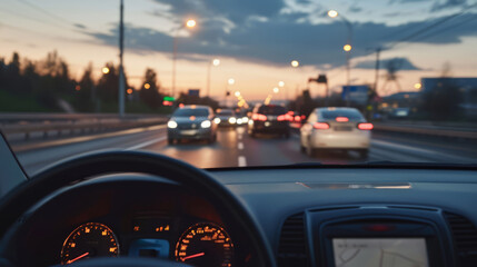 View from inside the car. Riding on the highway with perspective of driver