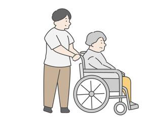 男性介護士と車椅子に乗った高齢女性